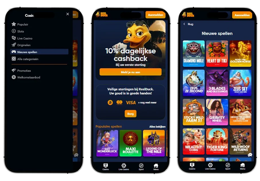 ReelDuck Casino Mobiele versie en app