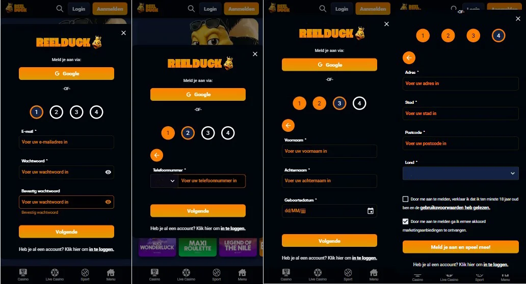 ReelDuck Casino Registratie en KYC